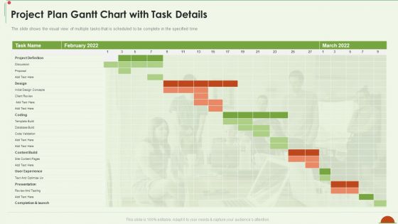 Project Management Under Supervision Project Plan Gantt Chart With Task Details Formats PDF