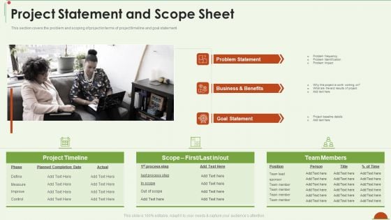 Project Management Under Supervision Project Statement And Scope Sheet Information PDF