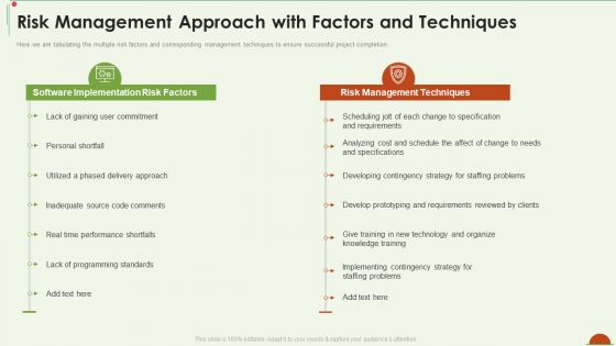 Project Management Under Supervision Risk Management Approach With Factors And Techniques Ideas PDF