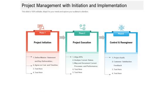 Project Management With Initiation And Implementation Ppt PowerPoint Presentation File Background Designs PDF