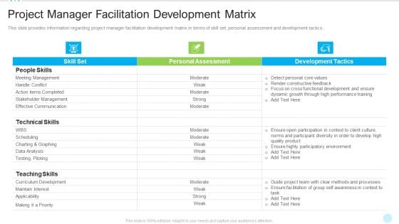 Project Manager Facilitation Development Matrix Sample PDF
