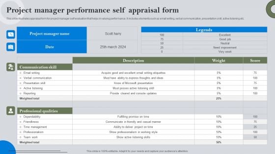 Project Manager Performance Self Appraisal Form Guidelines PDF