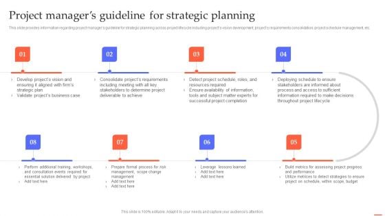 Project Managers Guideline For Strategic Planning Efficient Project Administration By Leaders Information PDF