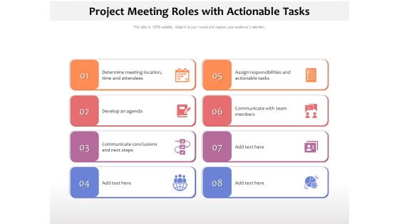 Project Meeting Roles With Actionable Tasks Ppt PowerPoint Presentation Gallery Background PDF Project Meeting Roles With Actionable Tasks Ppt PowerPoint Presentation Gallery Background PDF