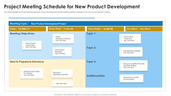 Project Meeting Schedule For New Product Development Ppt Infographic Template Show PDF