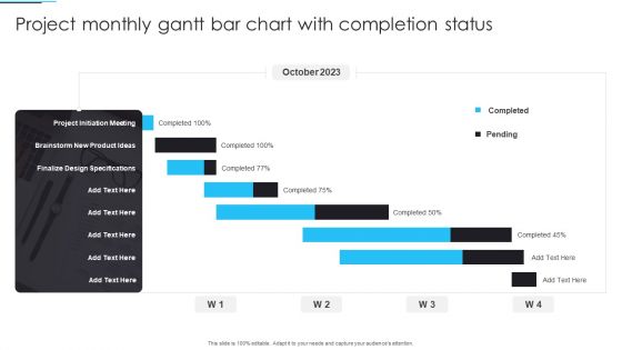 Project Monthly Gantt Bar Chart With Completion Status Infographics PDF