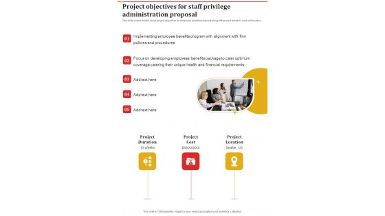 Project Objectives For Staff Privilege Administration Proposal One Pager Sample Example Document