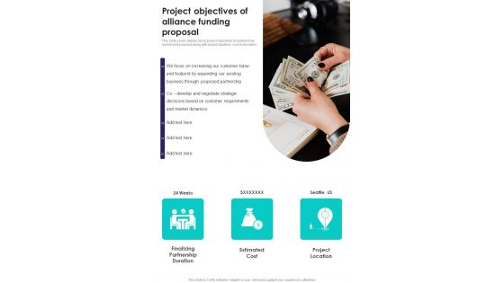 Project Objectives Of Alliance Funding Proposal One Pager Sample Example Document