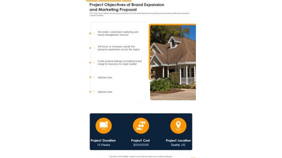 Project Objectives Of Brand Expansion And Marketing Proposal One Pager Sample Example Document