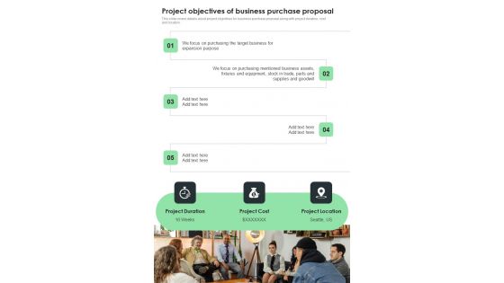 Project Objectives Of Business Purchase Proposal One Pager Sample Example Document