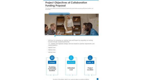 Project Objectives Of Collaboration Funding Proposal One Pager Sample Example Document