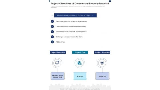 Project Objectives Of Commercial Property Proposal One Pager Sample Example Document Project Objectives Of Commercial Property Proposal One Pager Sample Example Document