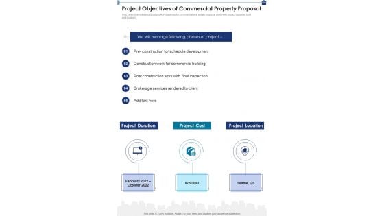 Project Objectives Of Commercial Property Proposal One Pager Sample Example Document