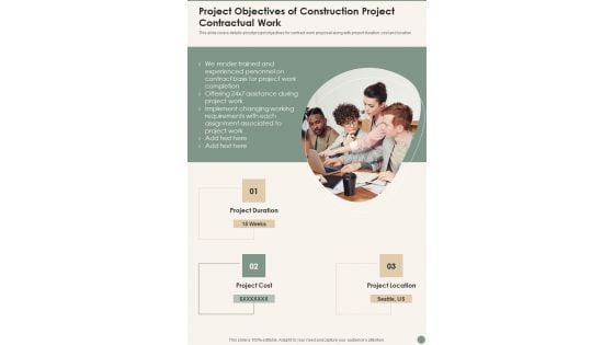 Project Objectives Of Construction Project Contractual Work Wd One Pager Sample Example Document