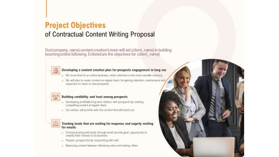 Project Objectives Of Contractual Content Writing Proposal Ppt PowerPoint Presentation Summary Inspiration PDF