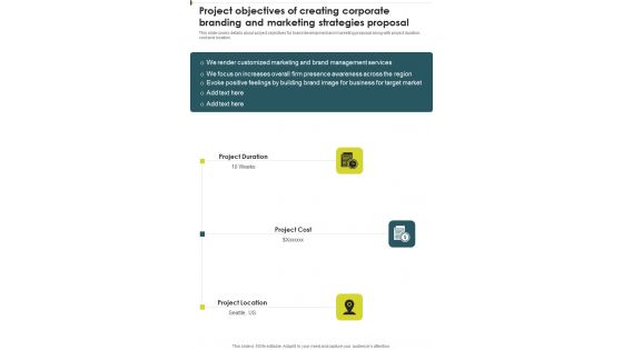 Project Objectives Of Creating Corporate Branding And Marketing Strategies One Pager Sample Example Document Project Objectives Of Creating Corporate Branding And Marketing Strategies One Pager Sample Example Document