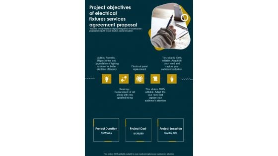 Project Objectives Of Electrical Fixtures Services Agreement Proposal One Pager Sample Example Document Project Objectives Of Electrical Fixtures Services Agreement Proposal One Pager Sample Example Document