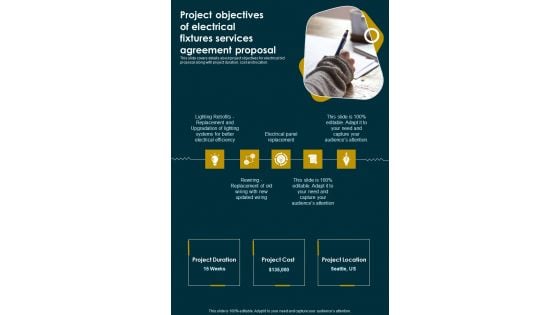 Project Objectives Of Electrical Fixtures Services Agreement Proposal One Pager Sample Example Document