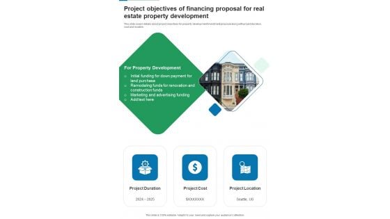 Project Objectives Of Financing Proposal For Real Estate Property Development One Pager Sample Example Document