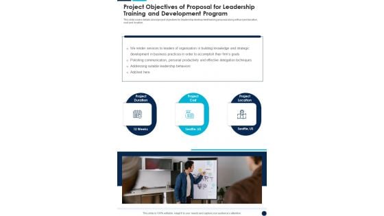 Project Objectives Of Leadership Training And Development Program One Pager Sample Example Document