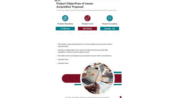 Project Objectives Of Lease Acquisition Proposal One Pager Sample Example Document