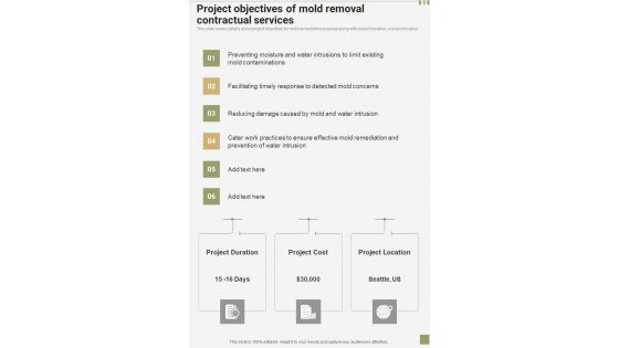 Project Objectives Of Mold Removal Contractual Services One Pager Sample Example Document