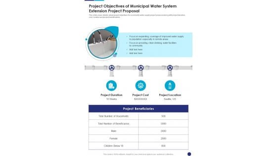 Project Objectives Of Municipal Water System Extension Project Proposal One Pager Sample Example Document
