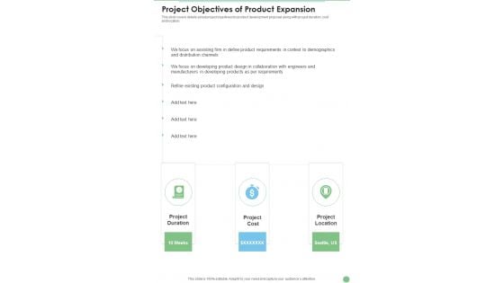 Project Objectives Of Product Expansion One Pager Sample Example Document