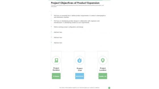 Project Objectives Of Product Expansion One Pager Sample Example Document Project Objectives Of Product Expansion One Pager Sample Example Document