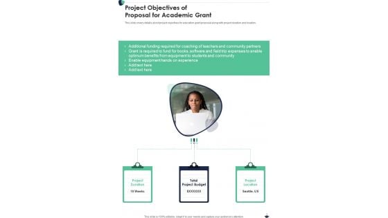 Project Objectives Of Proposal For Academic Grant One Pager Sample Example Document Project Objectives Of Proposal For Academic Grant One Pager Sample Example Document