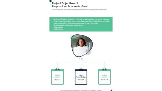 Project Objectives Of Proposal For Academic Grant One Pager Sample Example Document