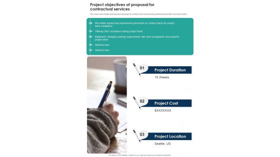 Project Objectives Of Proposal For Contractual Services One Pager Sample Example Document