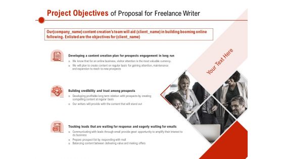 Project Objectives Of Proposal For Freelance Writer Ppt PowerPoint Presentation Visual Aids Background Images PDF