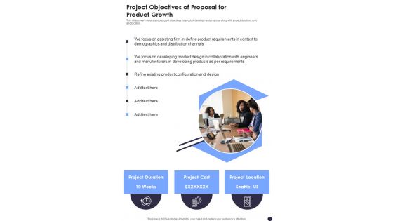 Project Objectives Of Proposal For Product Growth One Pager Sample Example Document