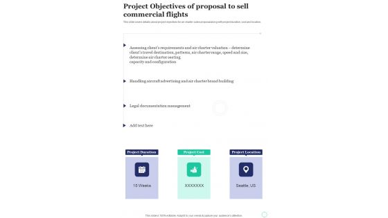 Project Objectives Of Proposal To Sell Commercial Flights One Pager Sample Example Document