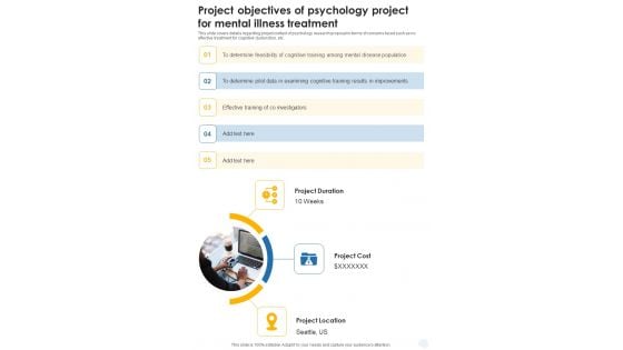 Project Objectives Of Psychology Project For Mental Illness Treatment One Pager Sample Example Document