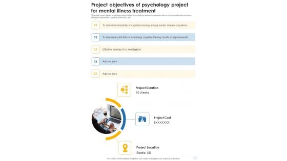 Project Objectives Of Psychology Project For Mental Illness Treatment One Pager Sample Example Document Project Objectives Of Psychology Project For Mental Illness Treatment One Pager Sample Example Document