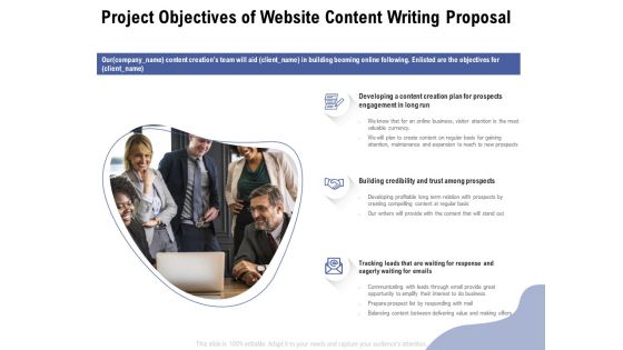 Project Objectives Of Website Content Writing Proposal Ppt Professional Slides PDF