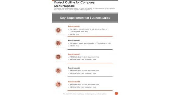 Project Outline For Company Sales Proposal One Pager Sample Example Document