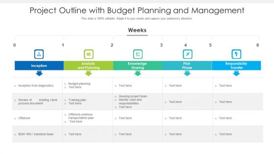 Project Outline With Budget Planning And Management Ppt PowerPoint Presentation Icon Pictures PDF