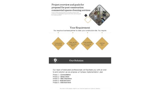 Project Overview And Goals For Proposal For Post Construction Commercial Spaces Cleaning One Pager Sample Example Document