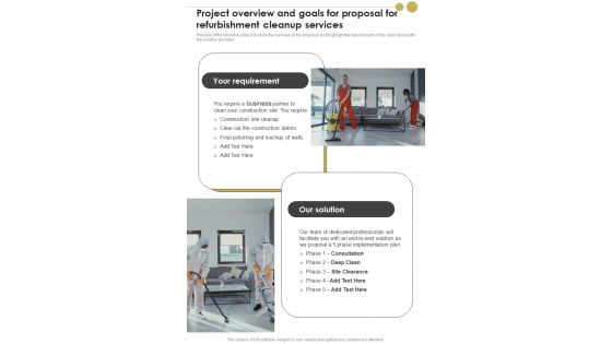 Project Overview And Goals For Proposal For Refurbishment Cleanup Services One Pager Sample Example Document Project Overview And Goals For Proposal For Refurbishment Cleanup Services One Pager Sample Example Document