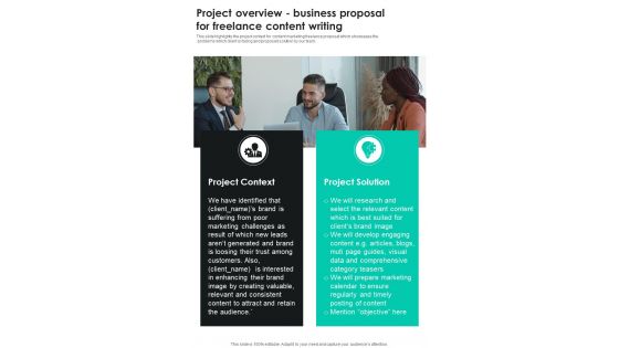 Project Overview Business Proposal For Freelance Content Writing One Pager Sample Example Document