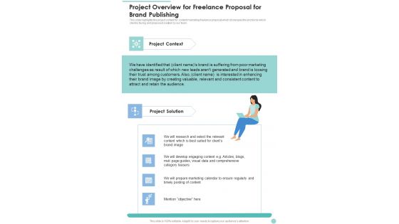 Project Overview For Freelance Proposal For Brand Publishing One Pager Sample Example Document