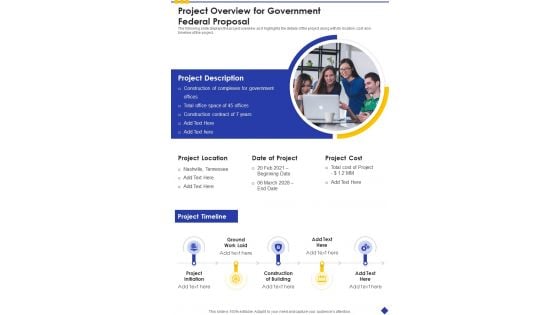 Project Overview For Government Federal Proposal One Pager Sample Example Document