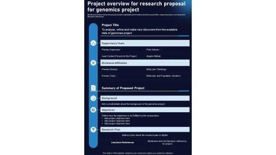 Project Overview For Research Proposal For Genomics Project One Pager Sample Example Document