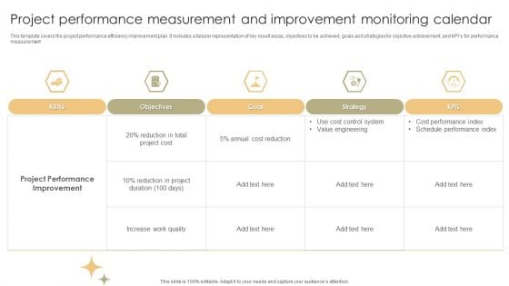 Project Performance Measurement And Improvement Monitoring Calendar Professional PDF