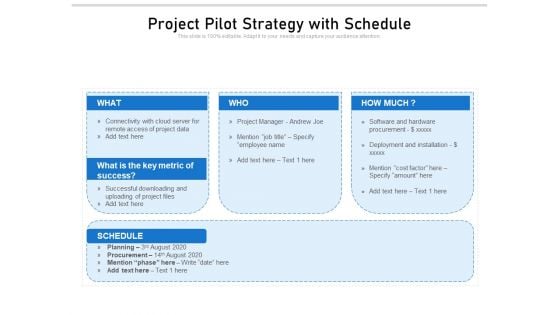 Project Pilot Strategy With Schedule Ppt PowerPoint Presentation Show Outline PDF