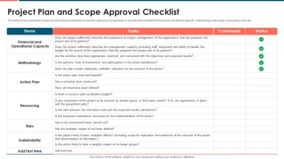 Project Plan And Scope Approval Checklist Icons PDF