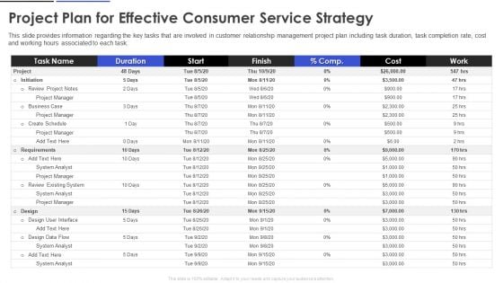 Project Plan For Effective Consumer Service Strategy Inspiration PDF